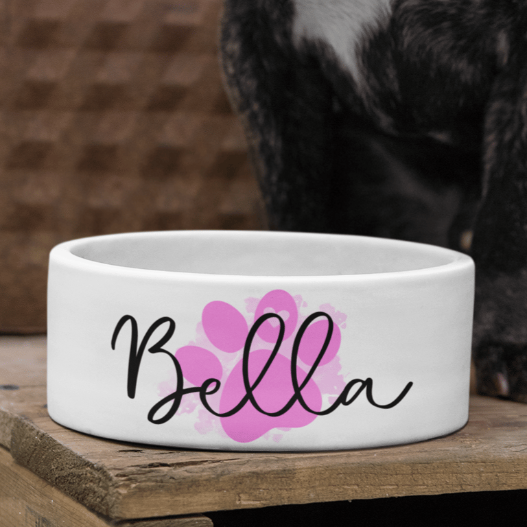 Personalised Name Pet Bowl PINK PAW Small Large Custom  Cat Dog Bowl