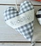 SPOOKY HALLOWEEN HEART DECORATION - grey gingham checks, silver pumpkin - Image 3