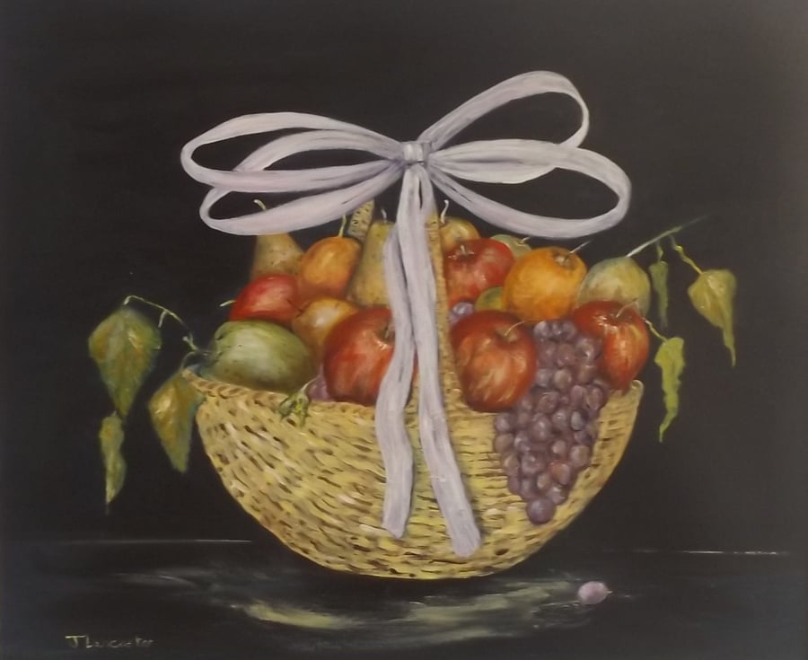 A contemporay acrlic painting of mixed fruit titled Healthy Eating