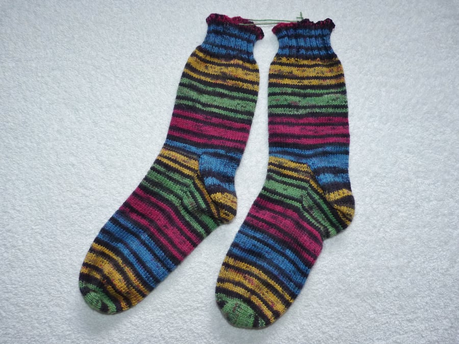 Hand Knit Socks Size 3-5 in 4 ply self stripping yarn