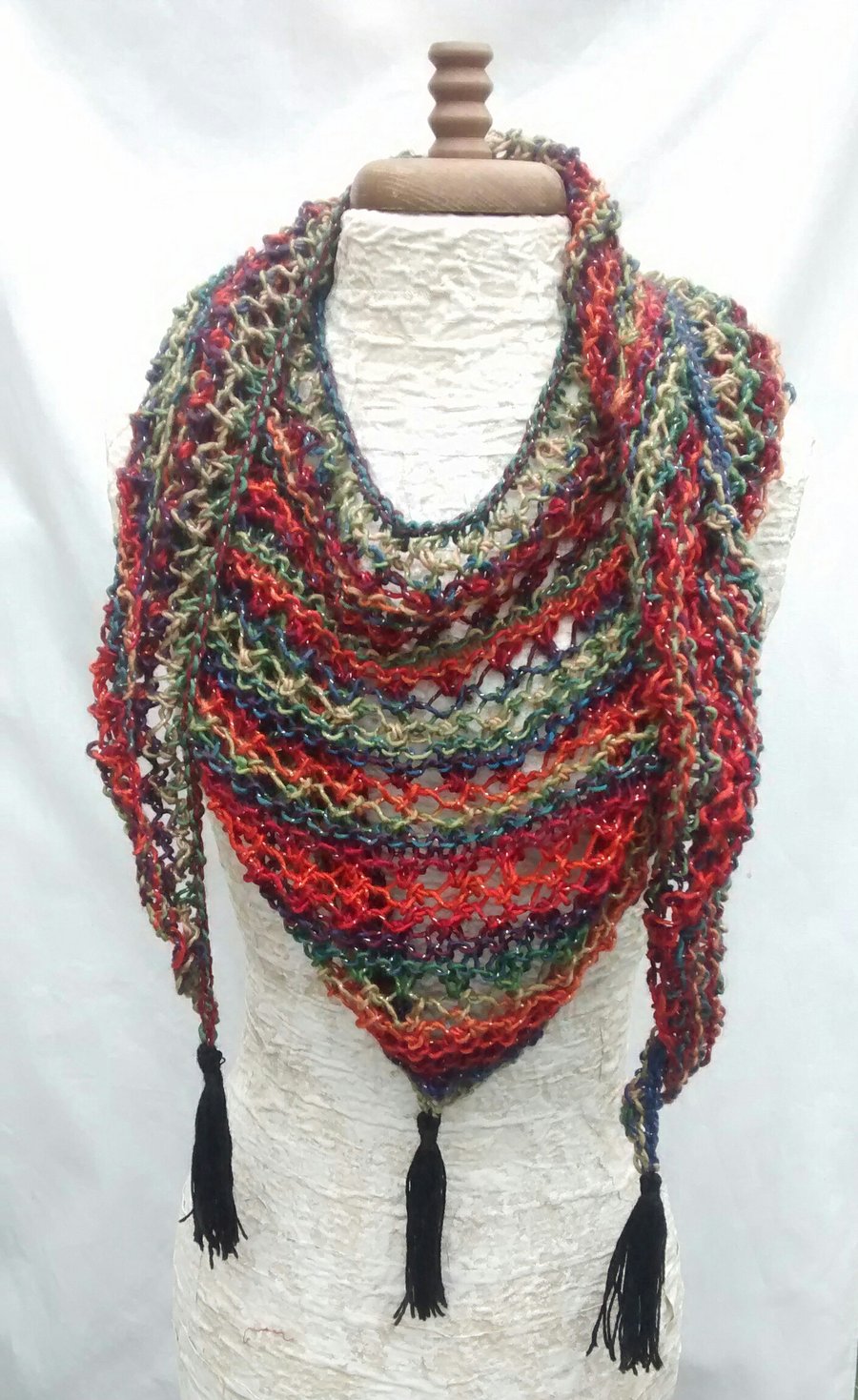 Triangular Lace Knit Scarf, Shawl, Wrap in Autumn Colours