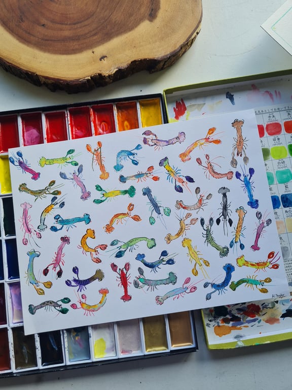 Handpainted colourful lobster pattern Watercolour painting