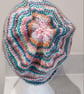 Handknit Beanie Hat 100% MERINO Stripey jacquard in pastels and blue M - Image 2
