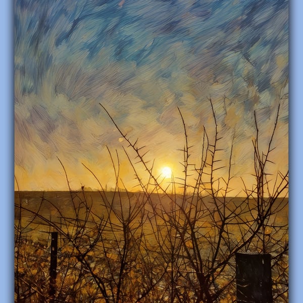 Early Morning Tree Winter Sun Norfolk Nordelph Greeting Card A5