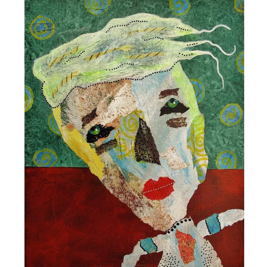 Original Outsider Art Brut Portrait Painting Abstract Surreal Figurative Artwork