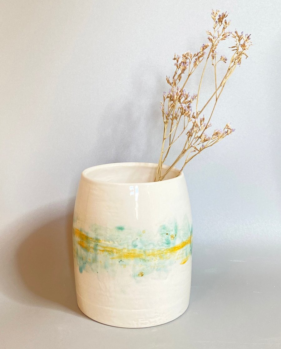 Handmade wheel thrown ceramic vase, glazed by hand in Norfolk