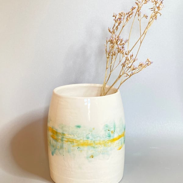 Handmade wheel thrown ceramic vase, glazed by hand in Norfolk