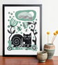 Cat in the Garden in green - Image 1