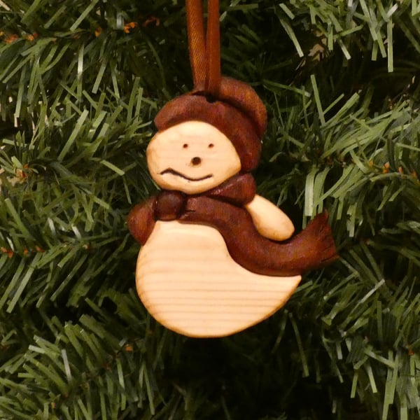 Handmade Wooden Snowman Christmas Decoration