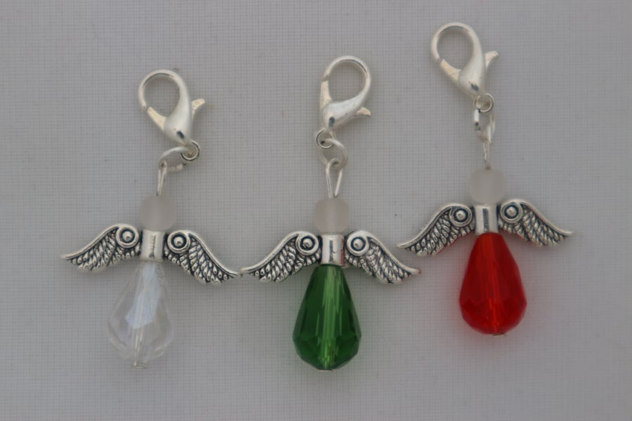 Crochet stitch markers - silver Christmas angel x3