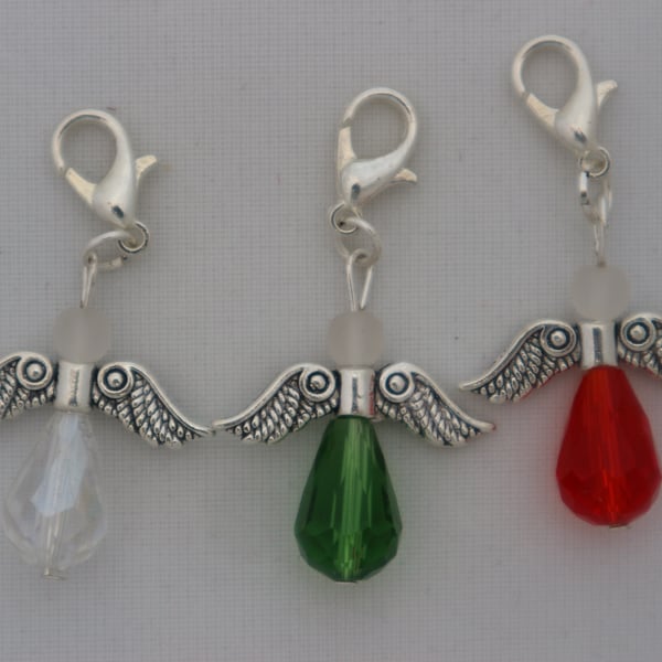 Crochet stitch markers - silver Christmas angel x3