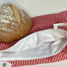 Bread bag. Medium or large size, reusable and washable. Red stripes.