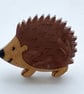 Handmade Glossy Wood Hedgehog Pin, Cute Woodland Animal Brooch with Resin Finish
