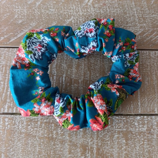Turquoise floral scrunchie 