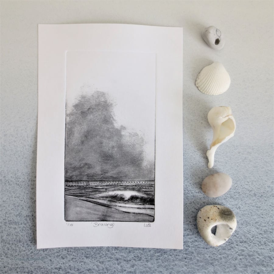 Original drypoint etching coastal waves print no.1 of ltd ed 10