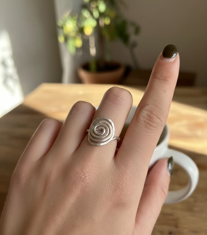 Hammered Spiral Ring, Recycled Sterling Silver Handmade Ring