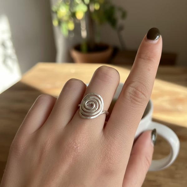 Hammered Spiral Ring, Recycled Sterling Silver Handmade Ring
