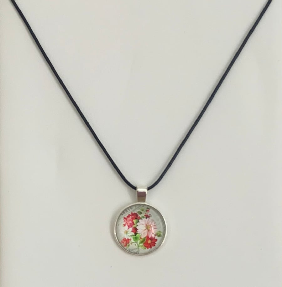 Shabby Chic Floral Glass Pendant Necklace. Design 4