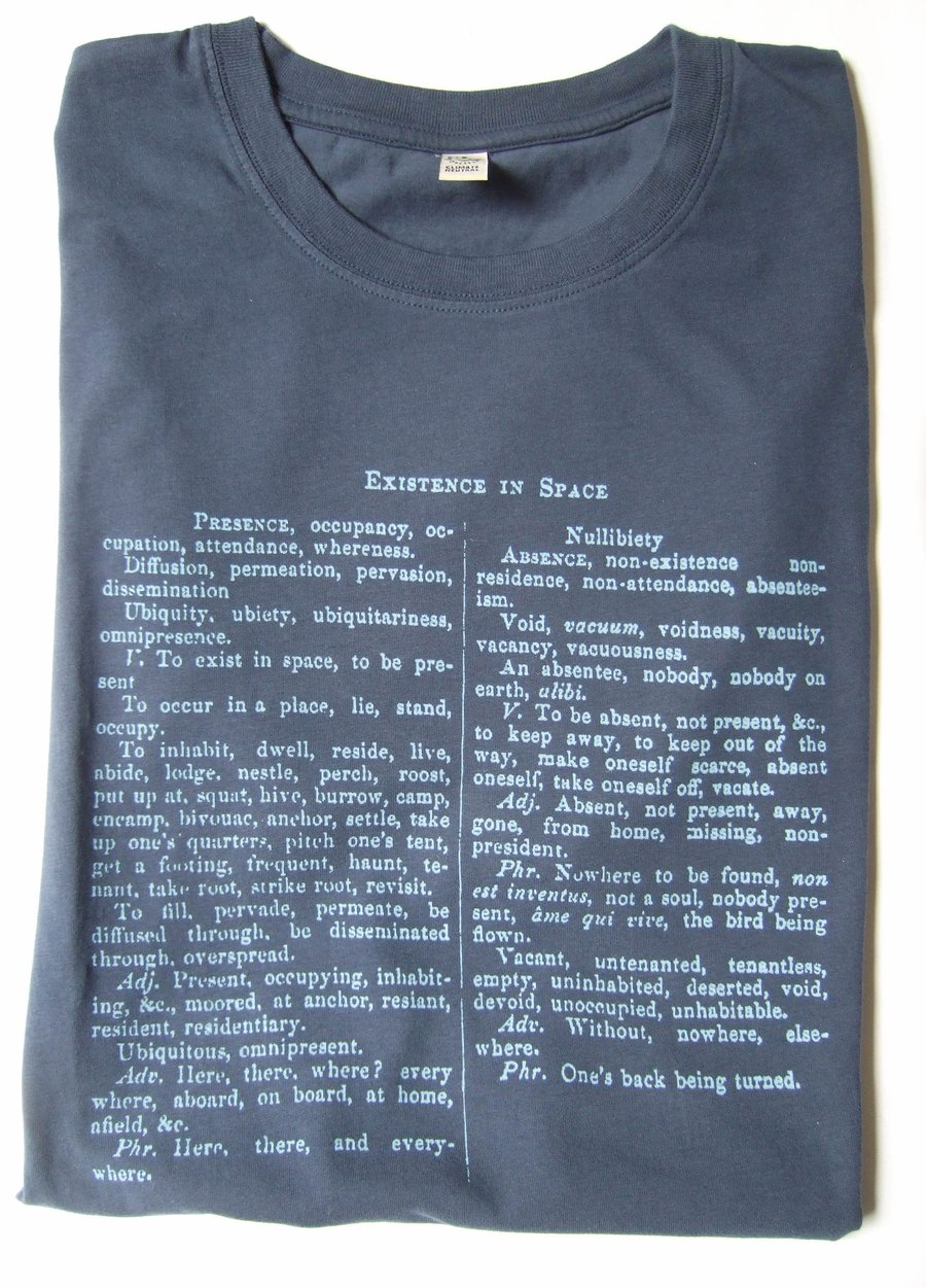 Existence In Space Print  Mens Organic cotton  T shirt Denim Blue