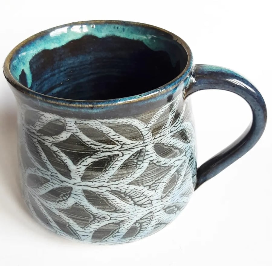 Mug - Large Hand Thrown Stoneware Ceramic Blue Glazed Mug 
