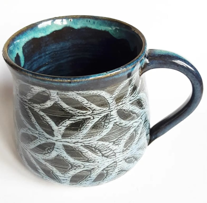 Mug - Large Hand Thrown Stoneware Ceramic Blue Glazed Mug 