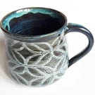 Mug - Large Hand Thrown Stoneware Ceramic Blue Glazed Mug 