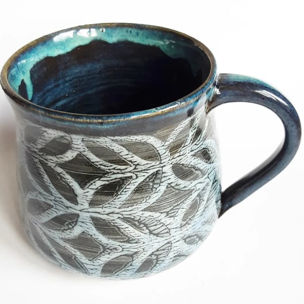 Mug - Large Hand Thrown Stoneware Ceramic Blue Glazed Mug 