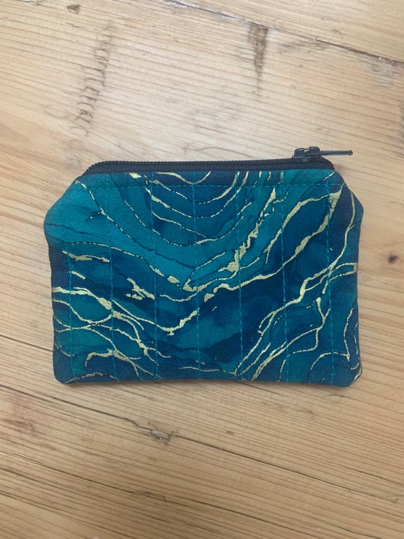 Green Navy And Gold Marble Effect Quilted Fabric Mini Purse