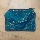 Green Navy And Gold Marble Effect Quilted Fabric Mini Purse