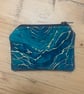 Green Navy And Gold Marble Effect Quilted Fabric Mini Purse