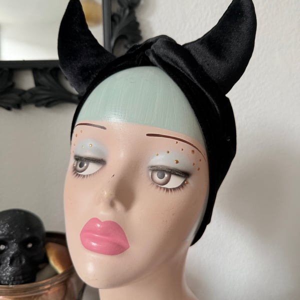 Black Velvet Devil Turban (made to order)