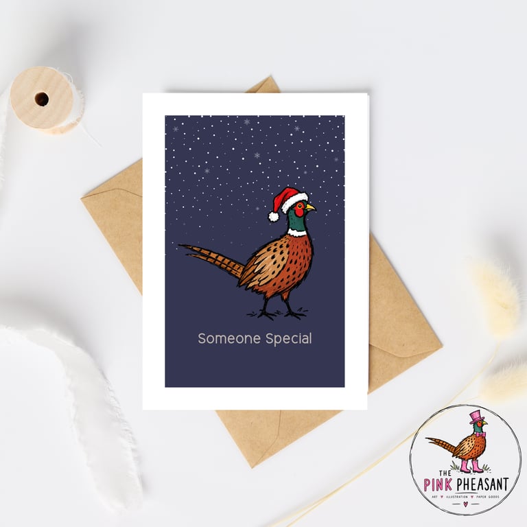 Someone Special Christmas Card - Pheasant Christmas Card - Hand Drawn A6 card