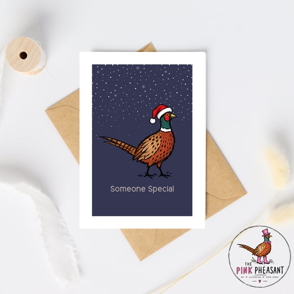 Someone Special Christmas Card - Pheasant Christmas Card - Hand Drawn A6 card