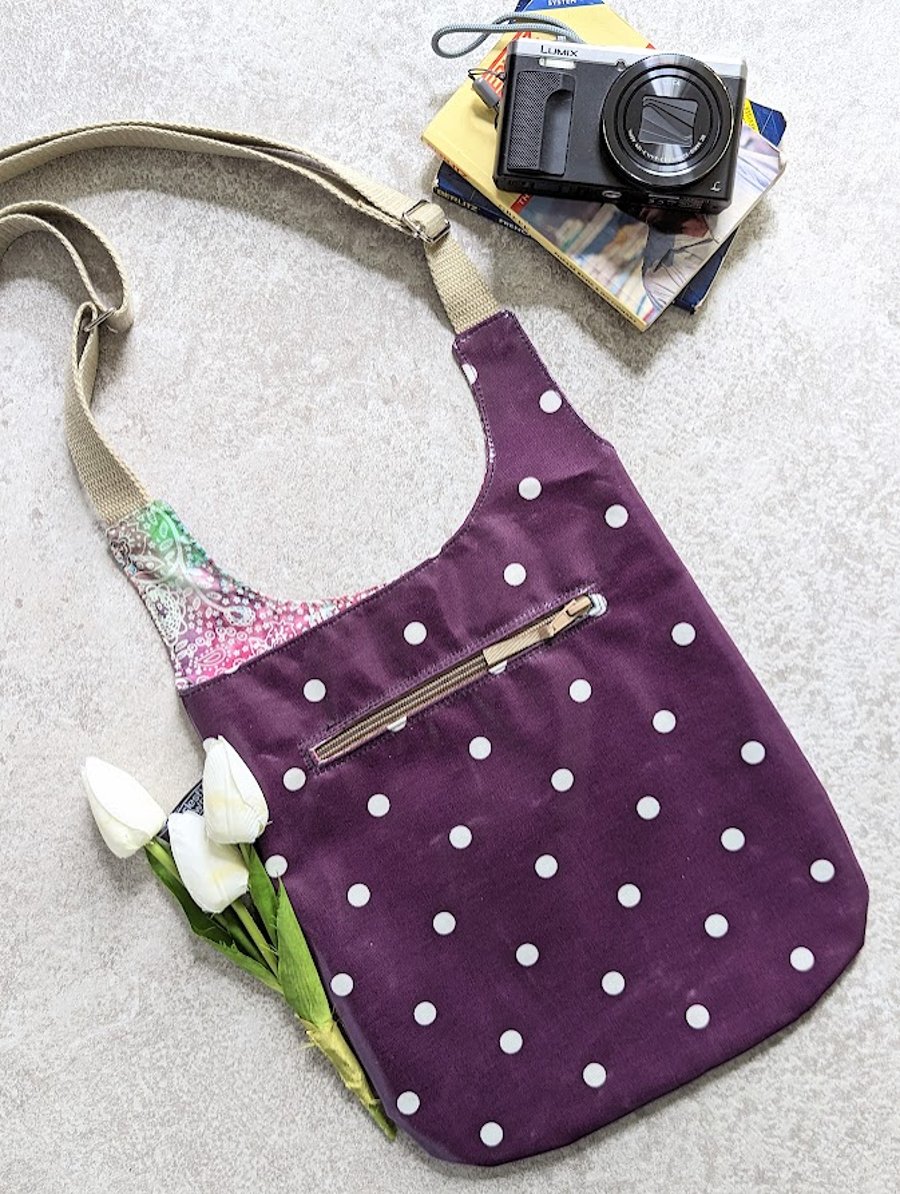 Spotted Purple Oilcloth Slim Cross Body Bag