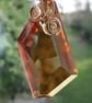 Wire wrapped copper coloured Swarovski Crystal Pendant on a gold chain Rare - Image 4