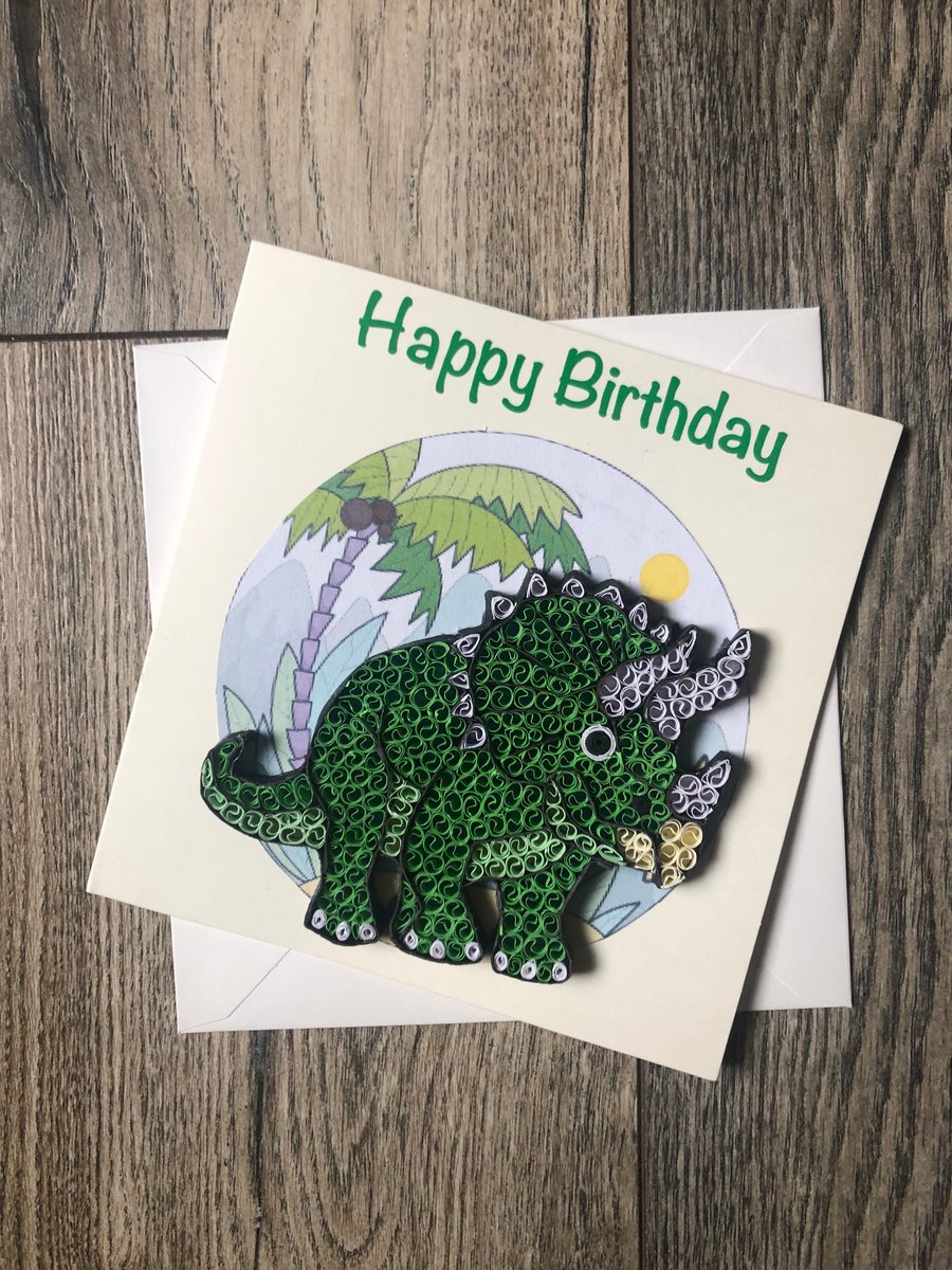 Stunning handmade quilled dinosaur card