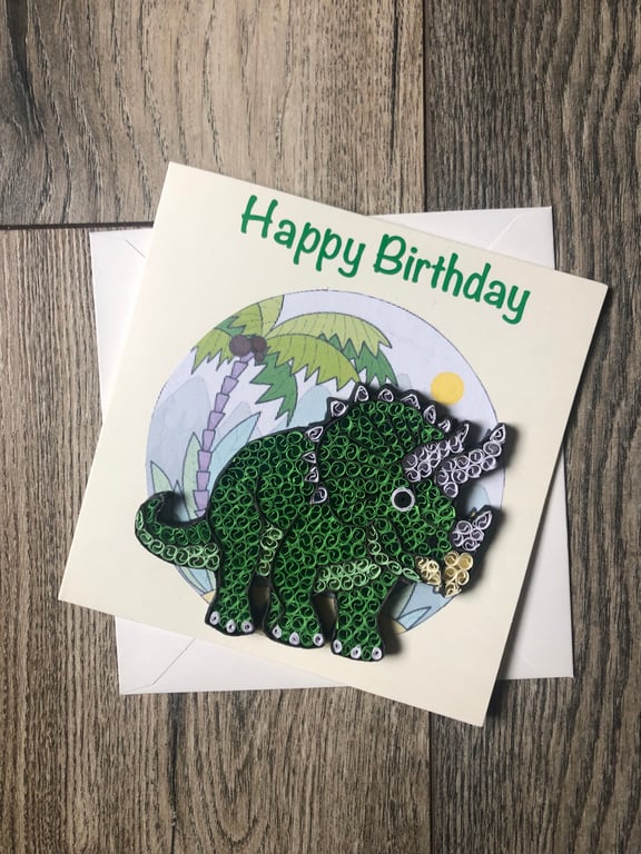 Stunning handmade quilled dinosaur card