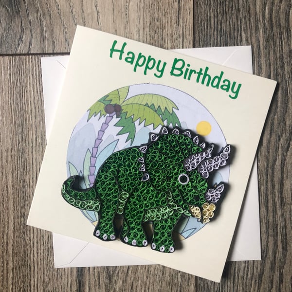 Stunning handmade quilled dinosaur card