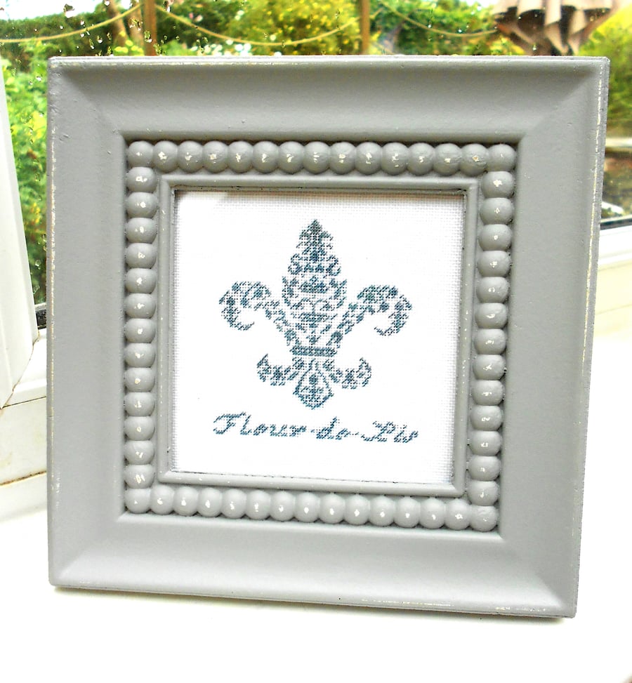 Fleur-De-Lis Framed Petit Point Picture.