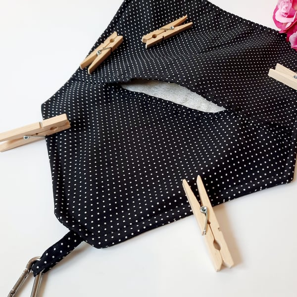 Black and white polkadot clip on peg bag, free uk delivery.  