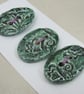 3 Medium Oval Dark Jade Green Brocade Pattern Ceramic Buttons - Image 2