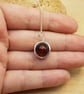 Red Black Sardonyx circle pendant. August birthstone. Minimalist sterling silver - Image 3