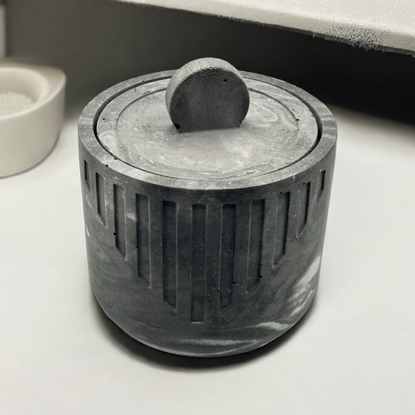 Trinket Pot - Dark Grey with White Marbling Keepsake or Jewellery Box (ltp5&6)