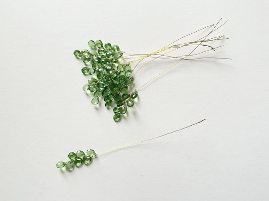 (FS21G dark green) 10 Stems Handmade Crystal Bead Leaf Sprays with Gold Stems