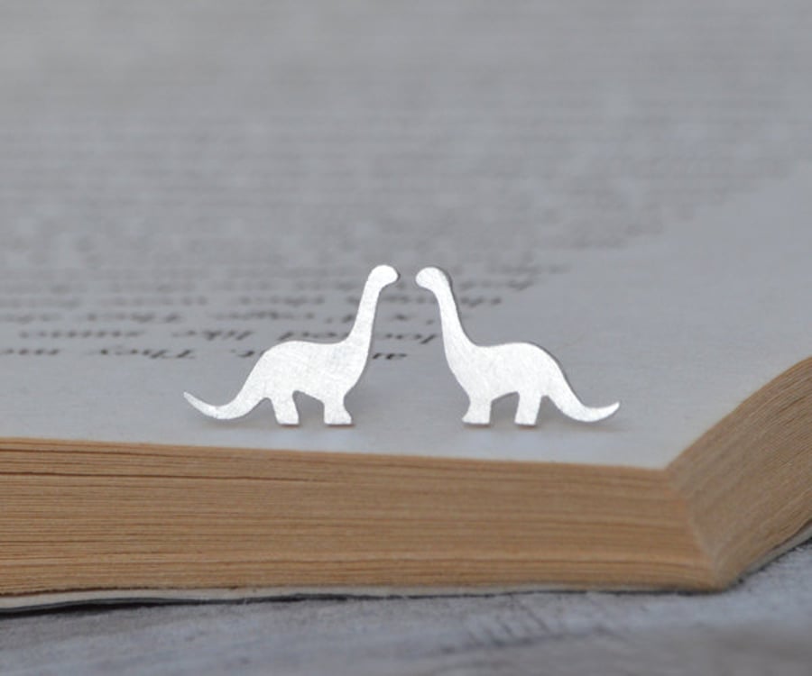 brontosaurus dinosaur earring studs in sterling silver