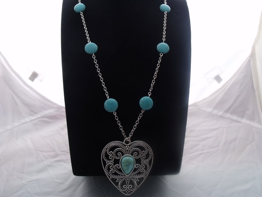 Turquoise Pendant on Chain with beads