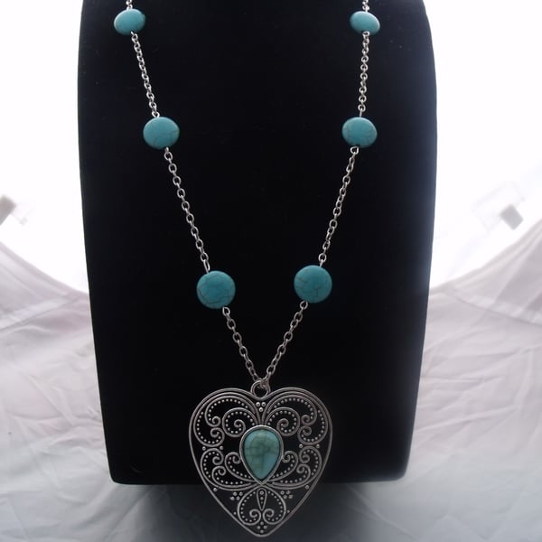 Turquoise Pendant on Chain with beads