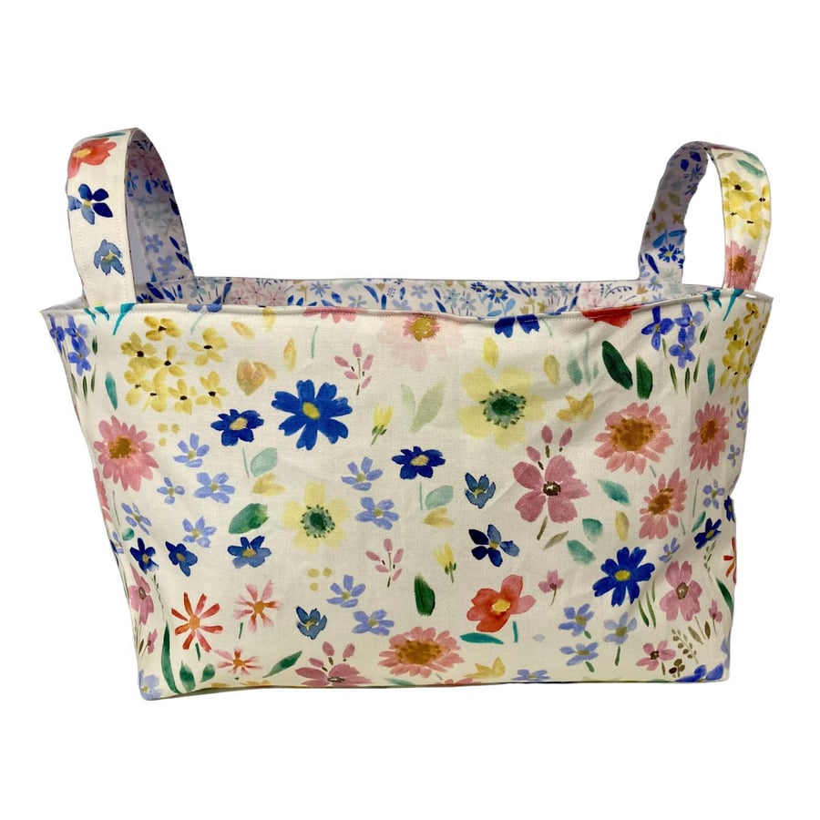 Ally Spring Floral Reversible Fabric Storage Basket
