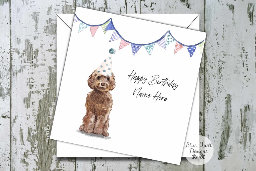 Brown Cockapoo Watercolour Print Personalised Birthday Card