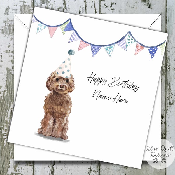 Brown Cockapoo Watercolour Print Personalised Birthday Card
